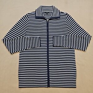 Talbots Sweater Cardigan Womens M Lightweight‎ Navy Striped Full Zip